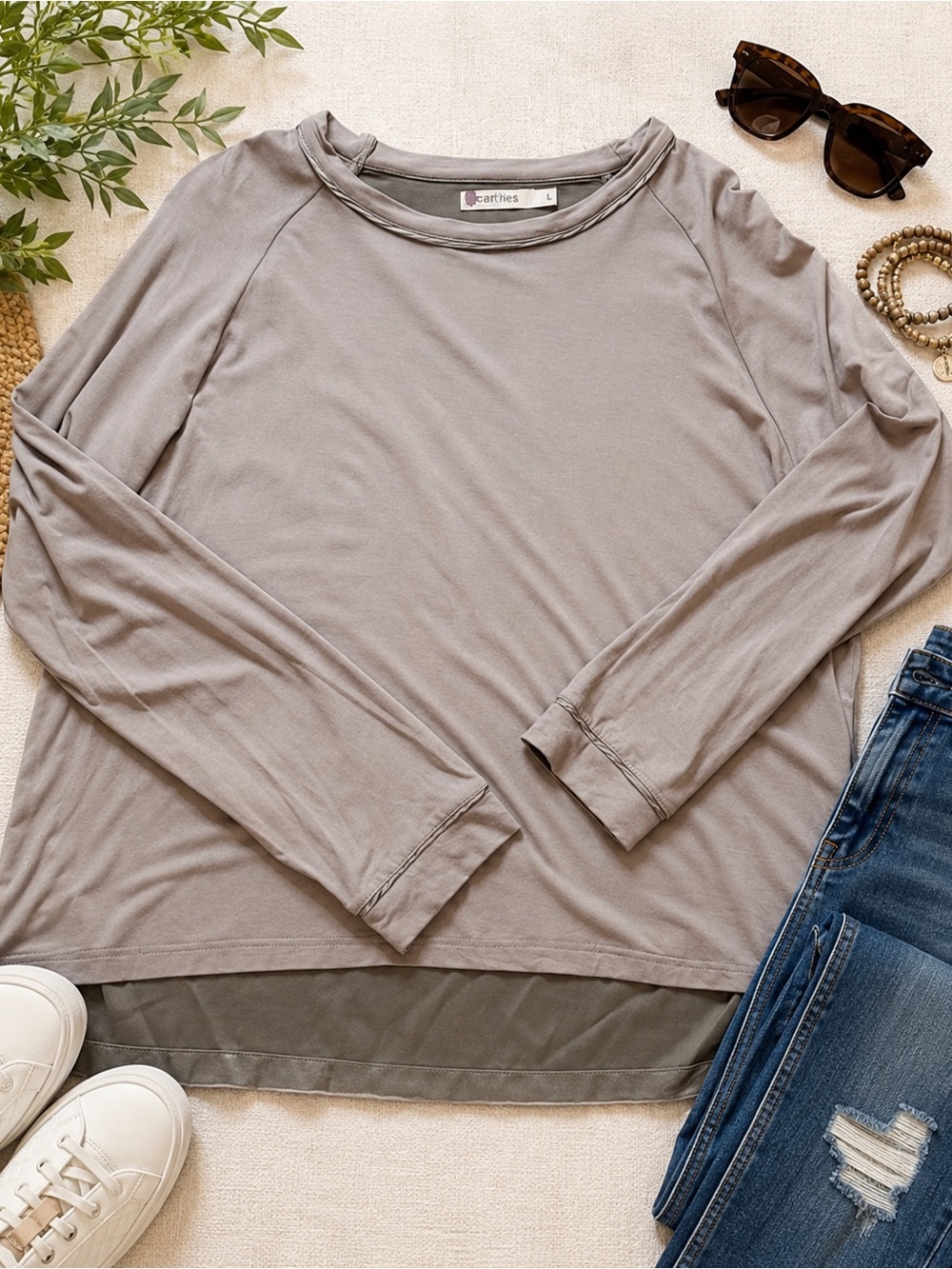 Mersea Taupe Long Sleeve Tee Size Large Lightweight Relaxed Layering Top